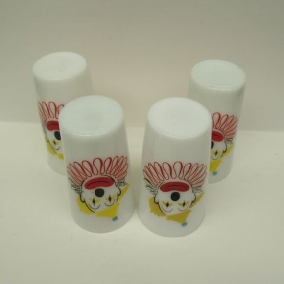 Hazel Atlas Glass Milk White 5 Inch High CLOWN Tumblers, Set of Four - Picture 4 of 4